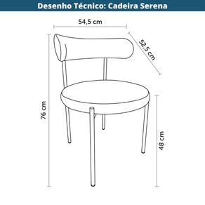 20 Kit 2 Cadeiras Serena Rivatti 54 cm -Largura- Estofado em Tecido Marrom e Base em Aco Areia Desenho Tecnico